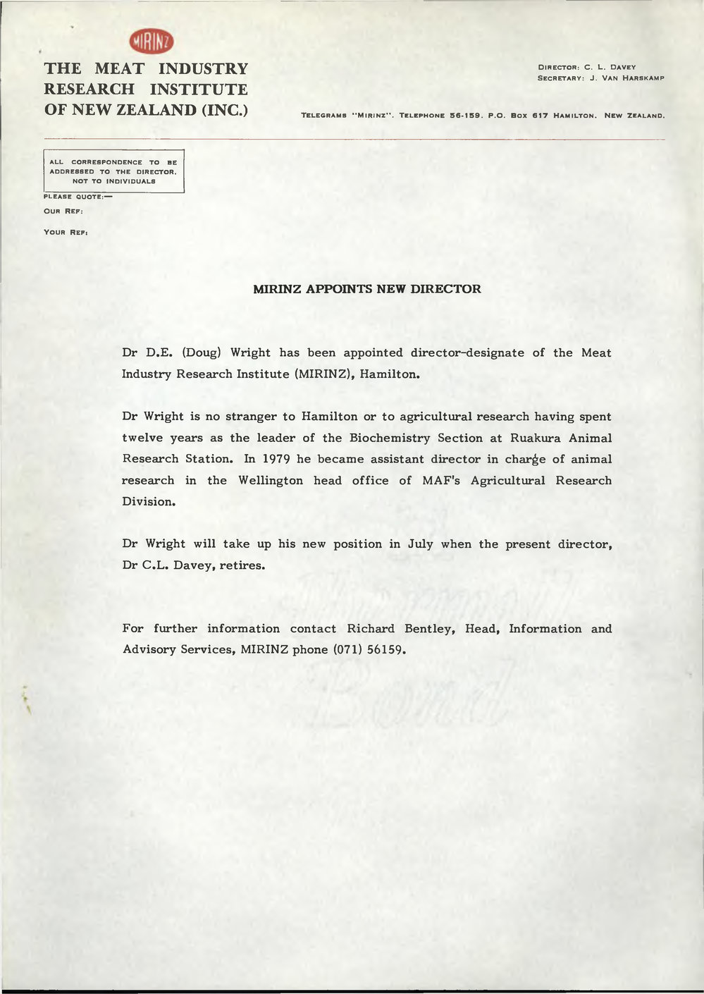 D.E. (Doug) Wright appointed Director, MIRINZ (PDF)