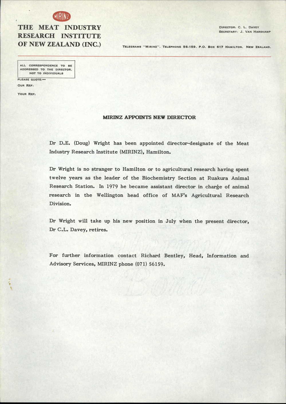 D.E. (Doug) Wright appointed Director, MIRINZ (TIFF)