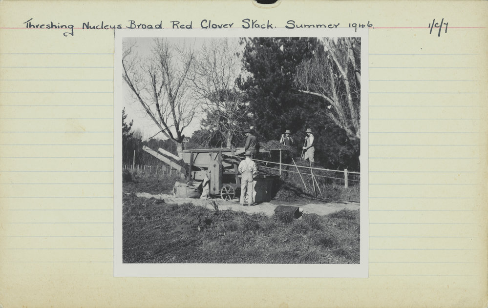 Threshing a Nucleus broad red clover stack