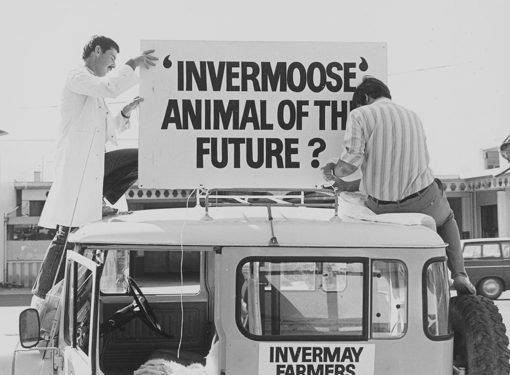 Dunedin Parade with 'Invermoose'. 2. Signage for 'Invermoose' Animal of the Future