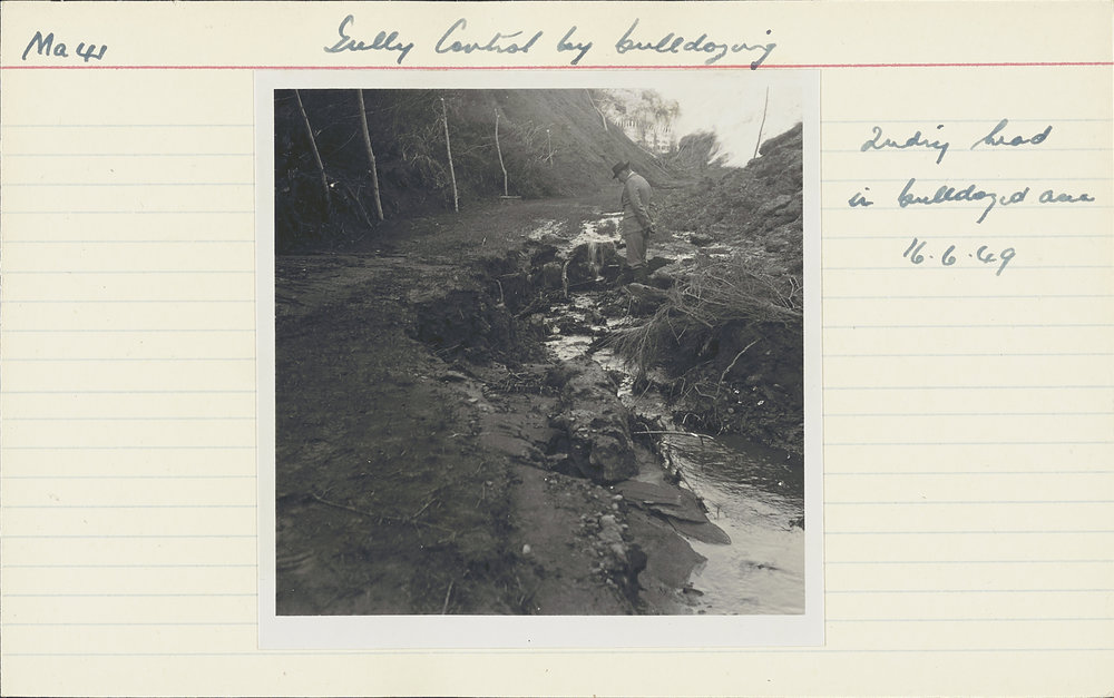 Gully control by bulldozing. 10. Secondary head erosion