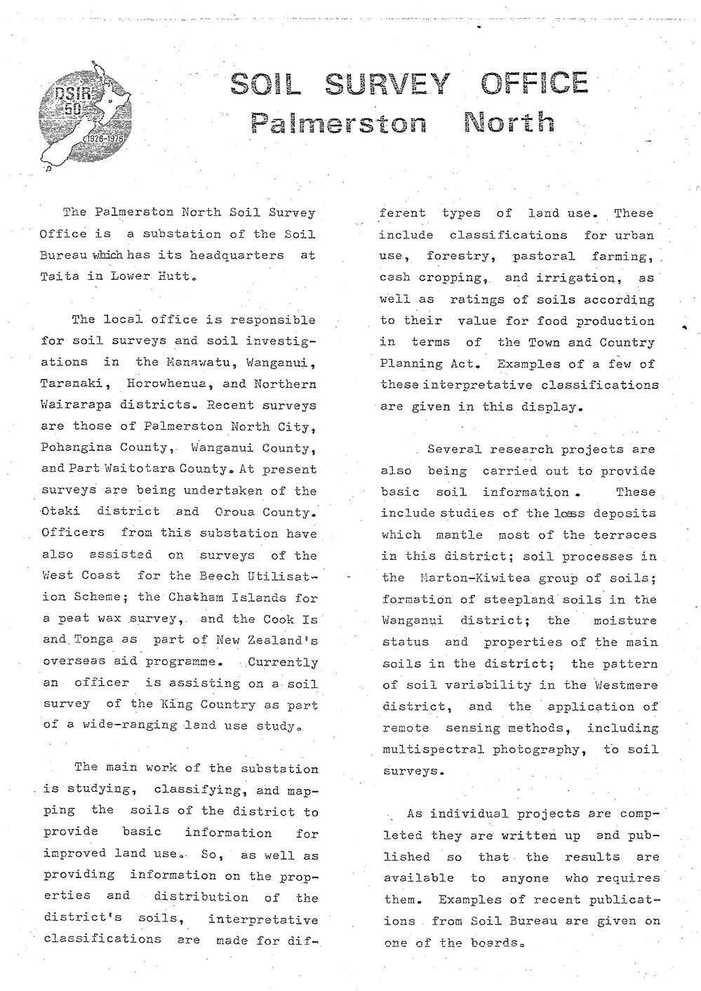 DSIR - Soil Survey Office Palmerston North