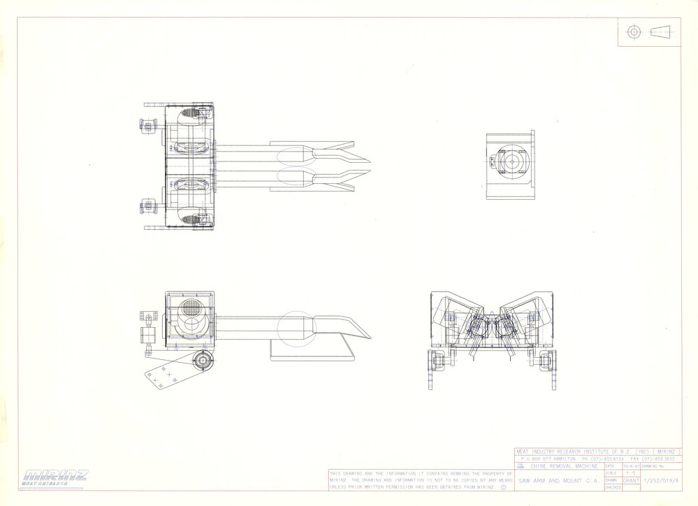 Chine removal machine: saw arm and mount: general assembly