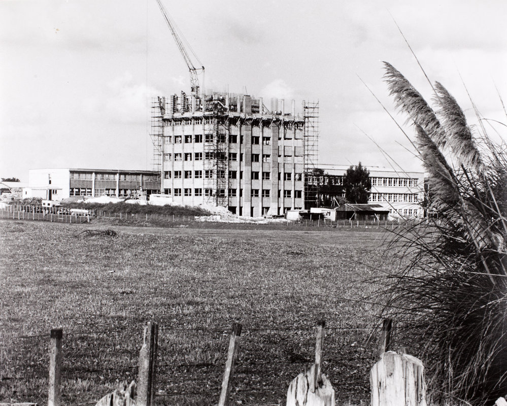 Tower Block, Ruakura, under construction and without its roof