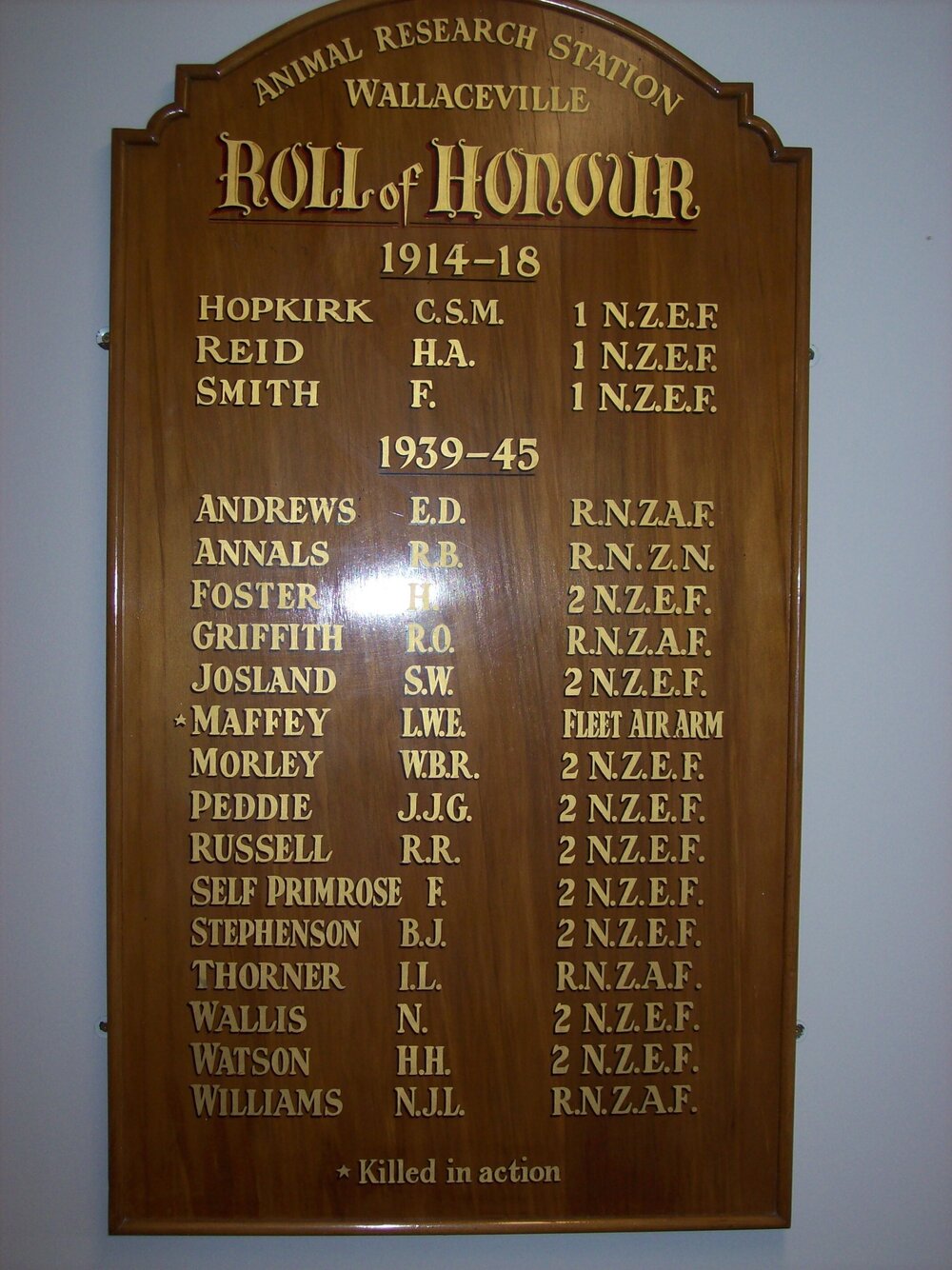 Wallaceville roll of honour