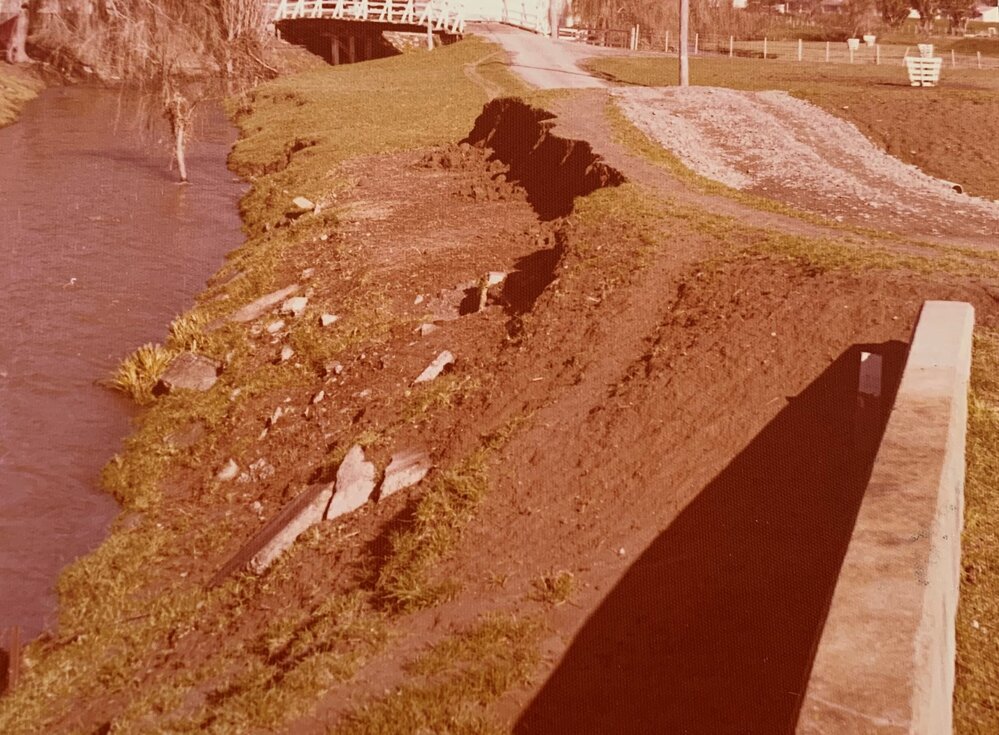 Stream bank erosion near Grasslands campus bridge