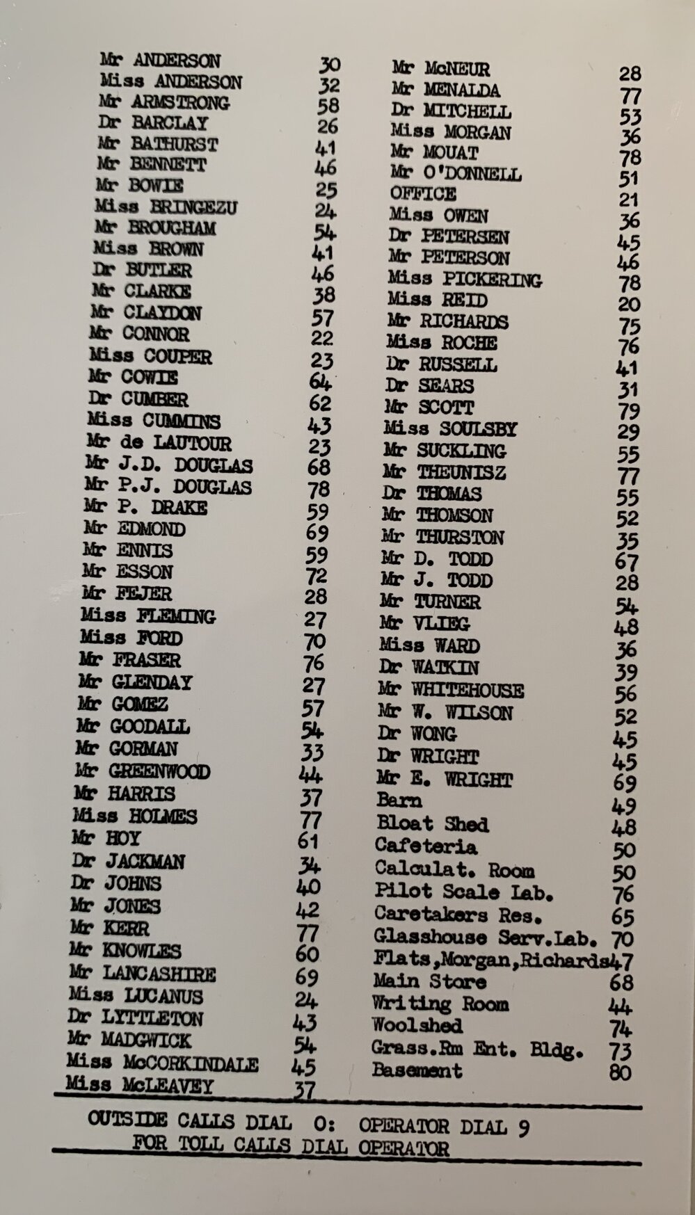 DSIR Palmerston North - Telephone directory - 1960