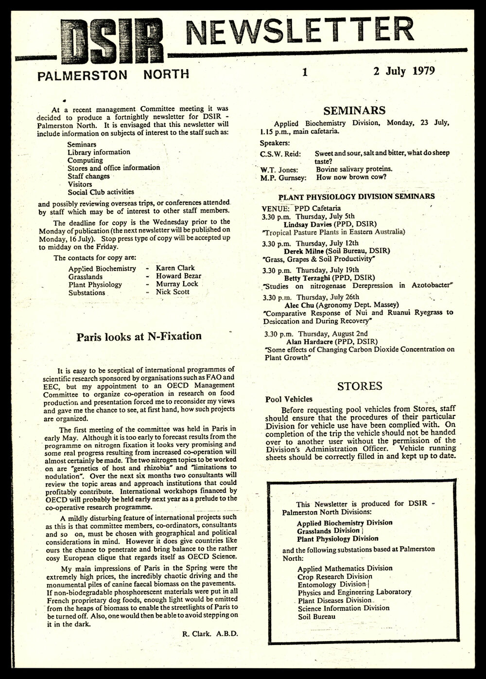 DSIR Newsletter - Number 1 - Date: 2 July 1979