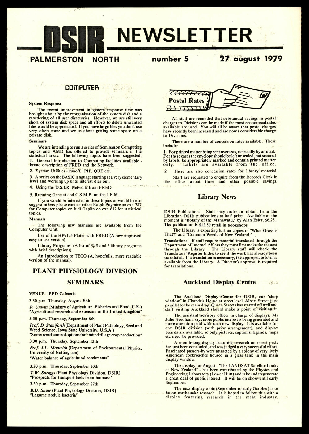 DSIR Newsletter - Number 5 - Date: 27 August 1979