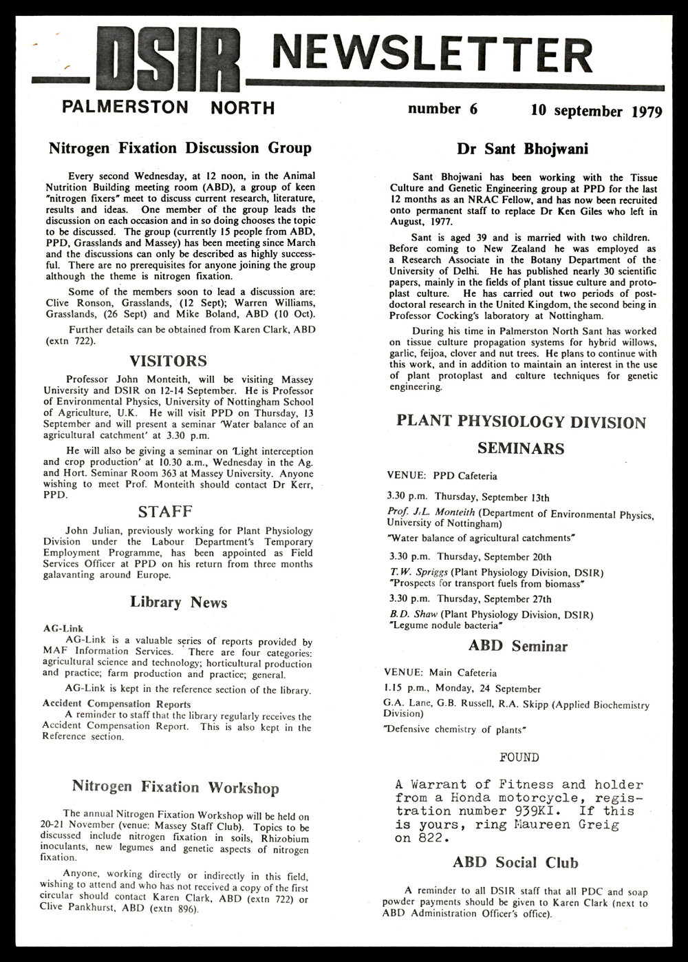 DSIR Newsletter - Number 6 - Date: 10 September 1979