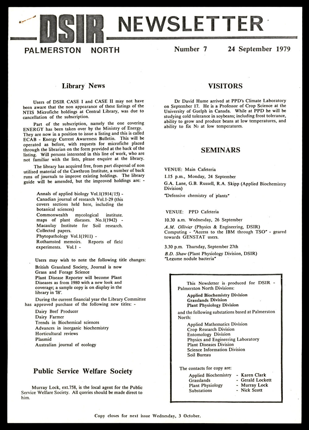 DSIR Newsletter - Number 7 - Date: 24 September 1979