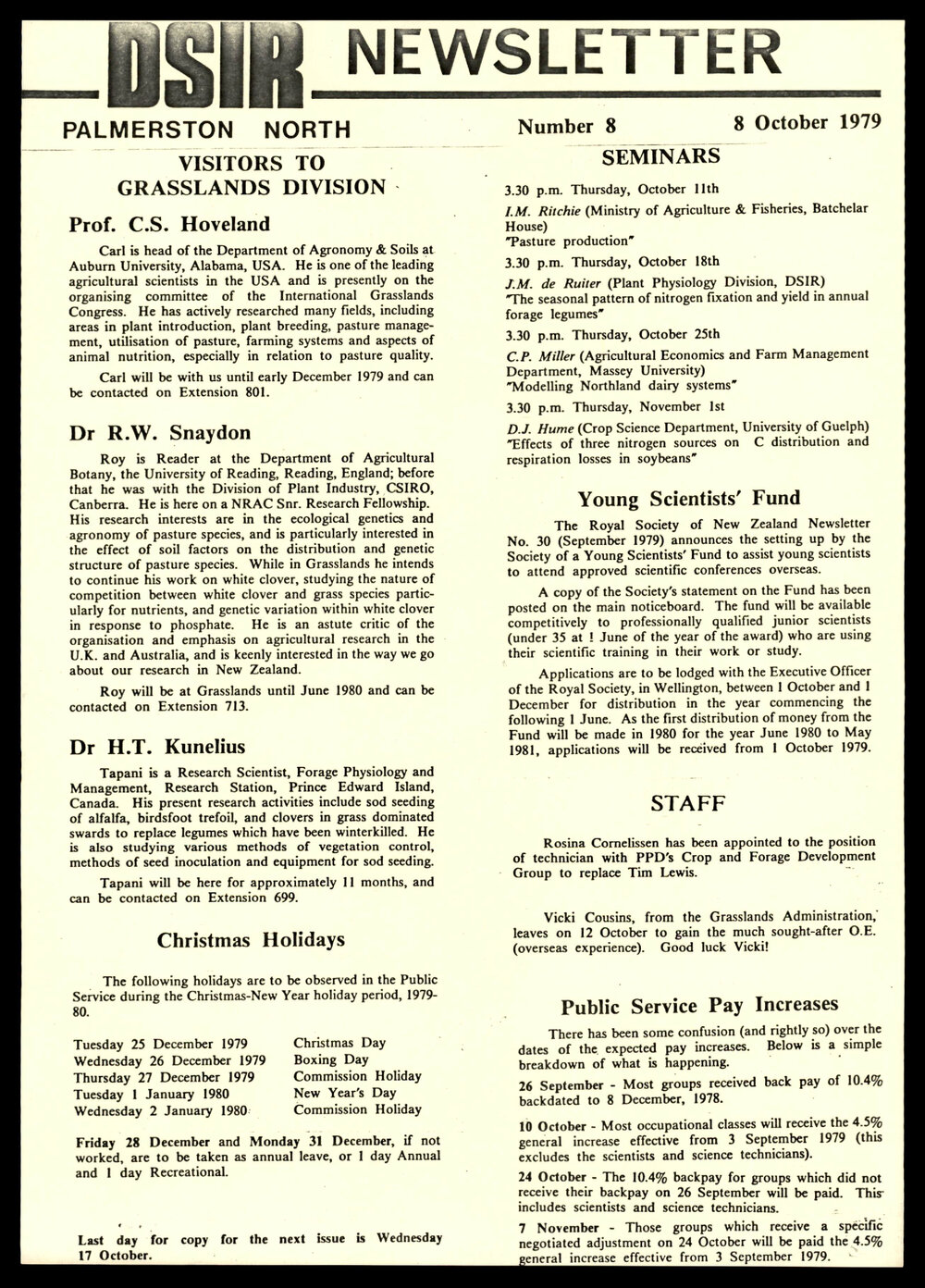 DSIR Newsletter - Number 8 - Date: 8 October 1979