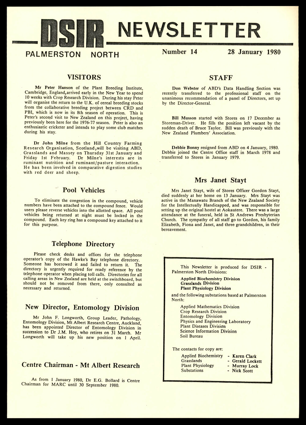 DSIR Newsletter - Number 14 - Date: 28 January 1980
