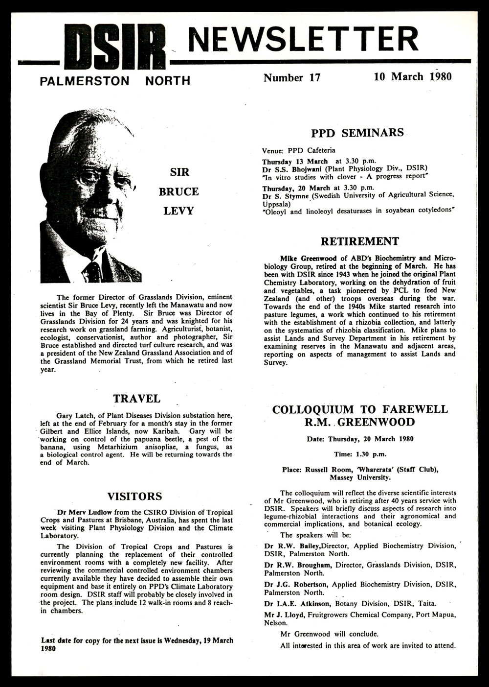 DSIR Newsletter - Number 17 - Date: 10 March 1980