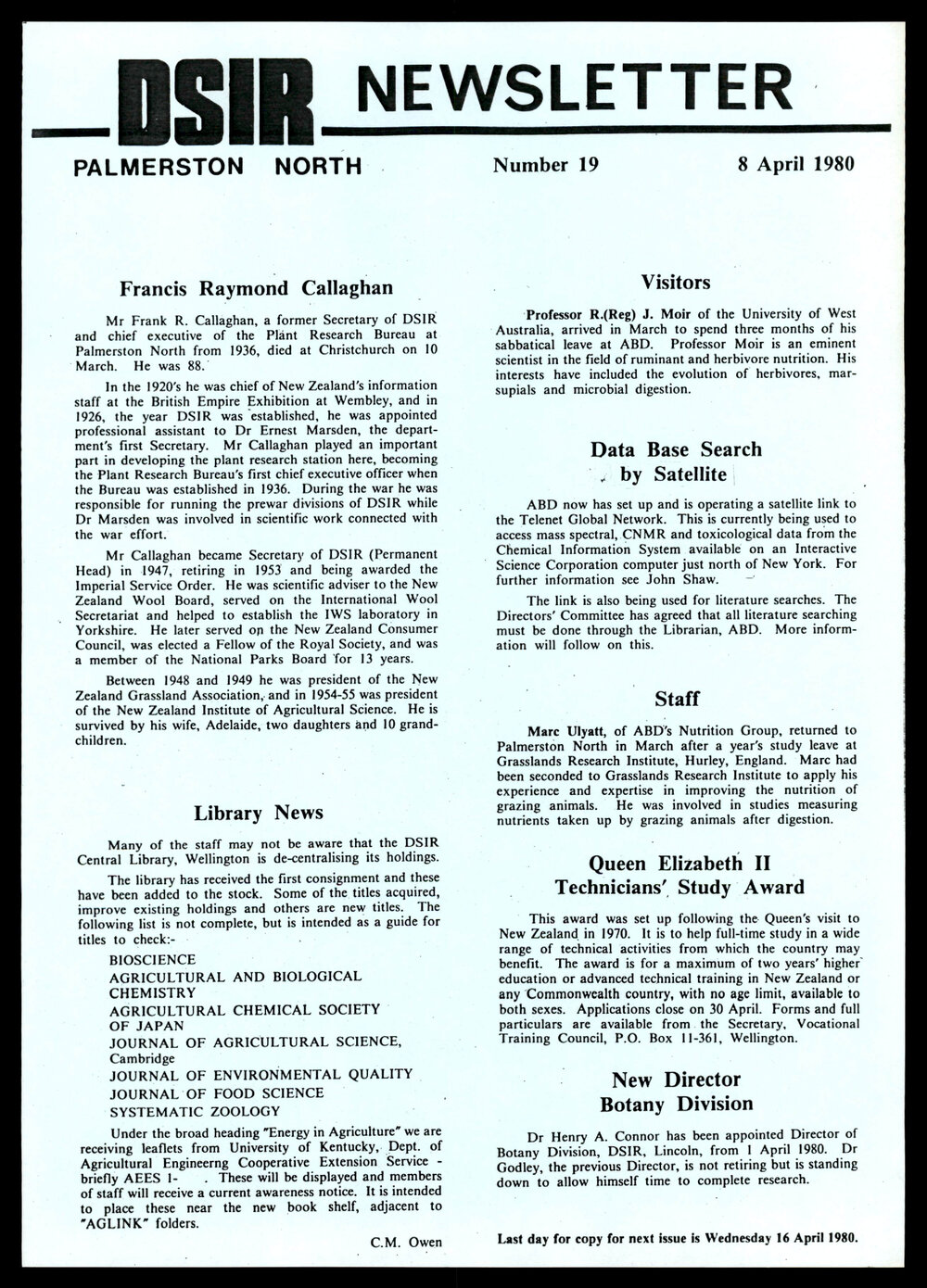 DSIR Newsletter - Number 19 - Date: 8 April 1980