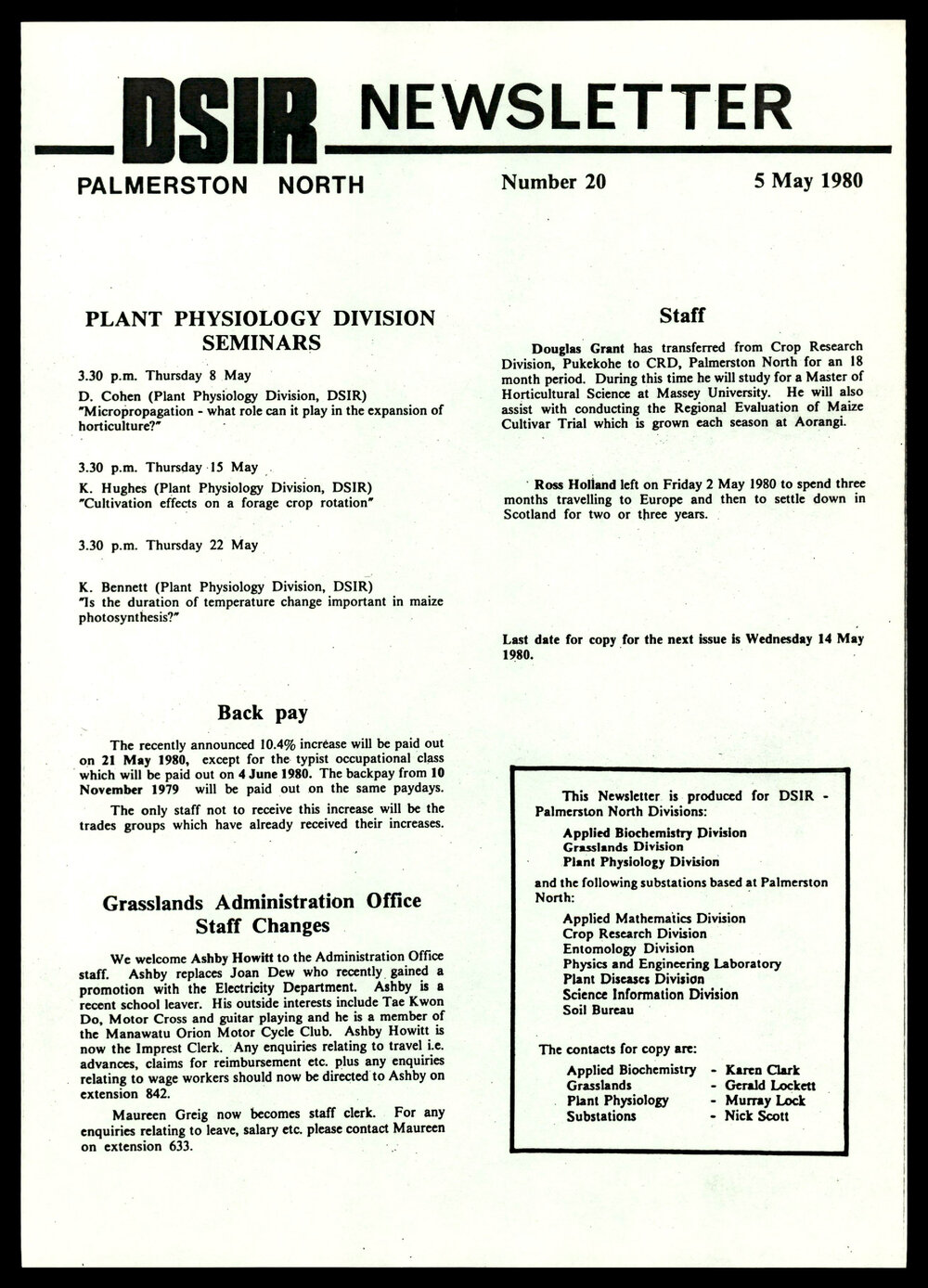 DSIR Newsletter - Number 20 - Date: 5 May 1980