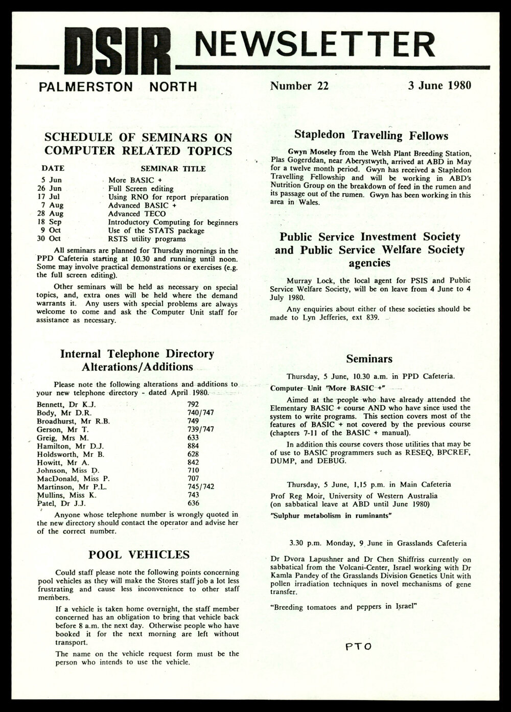 DSIR Newsletter - Number 22 - Date: 3 June 1980