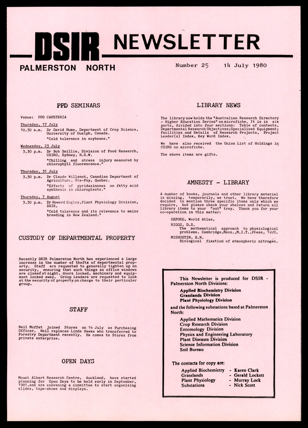 DSIR Newsletter - Number 25 - Date: 14 July 1980