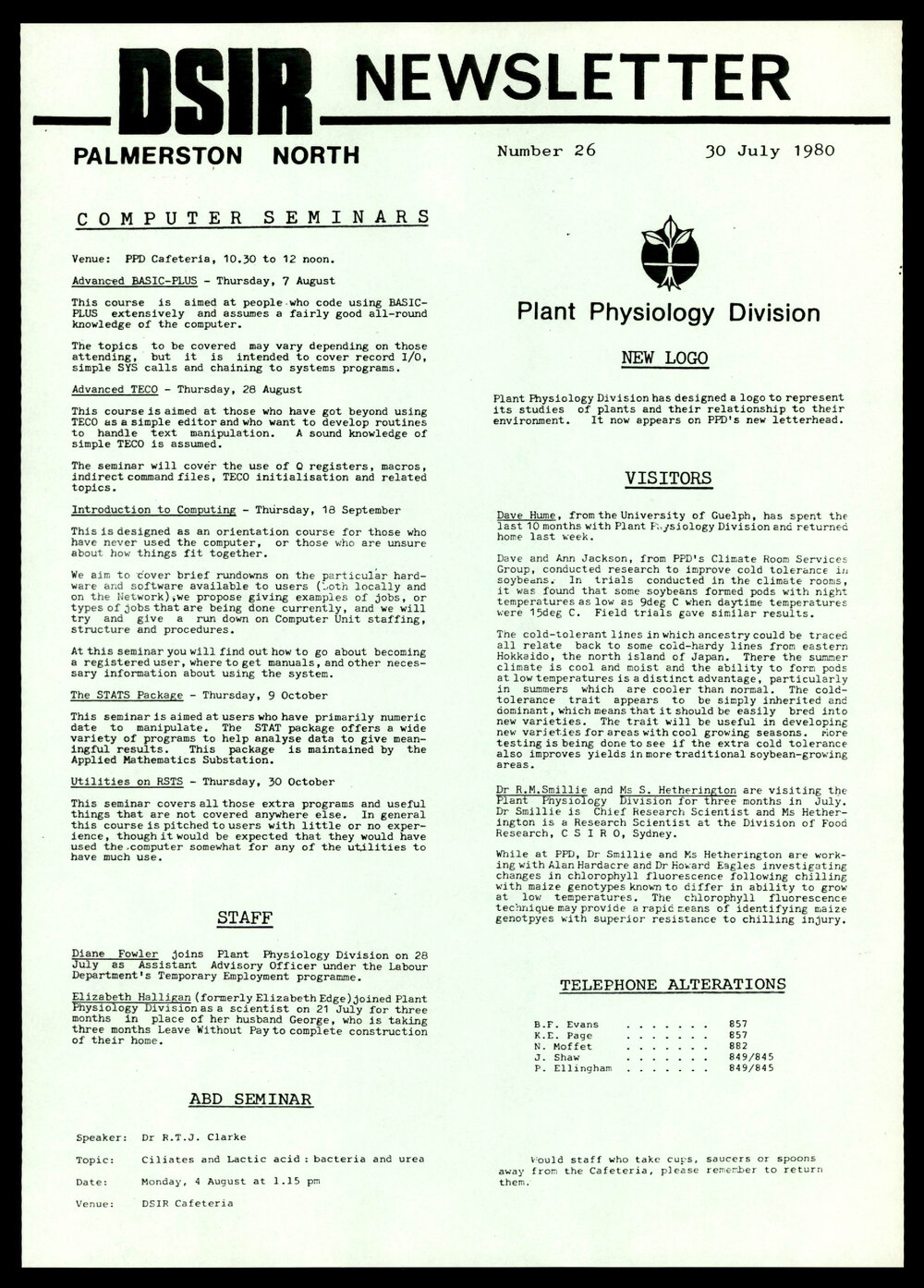 DSIR Newsletter - Number 26 - Date: 30 July 1980