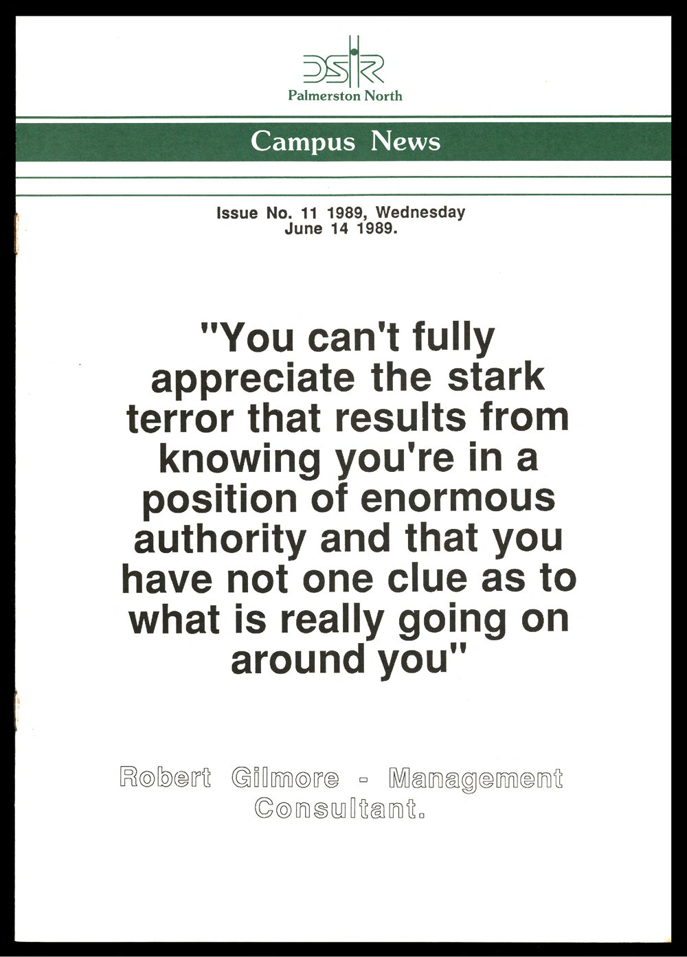DSIR Palmerston North - Campus News: Issue No. 11 - 14 June 1989