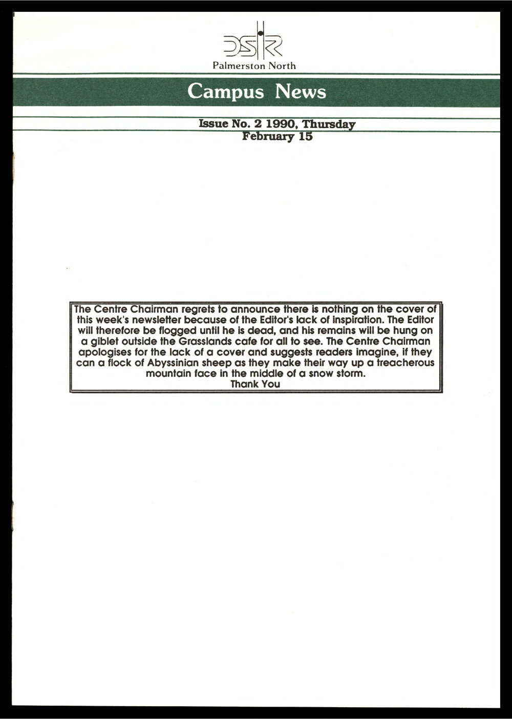 DSIR Palmerston North - Campus News: Issue No. 2 - 15 February 1990