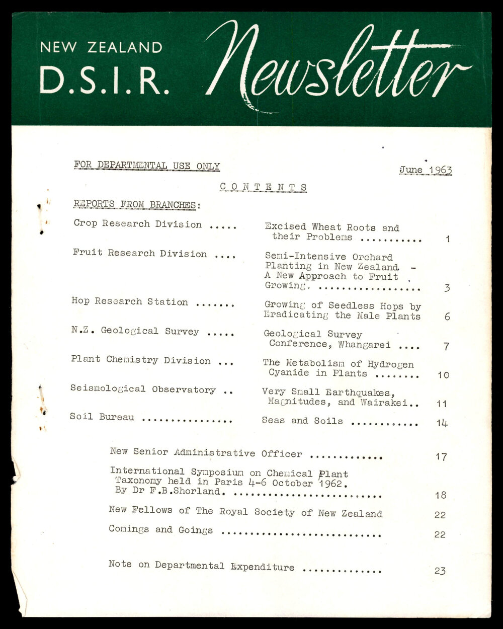 New Zealand DSIR Newsletter - June 1963