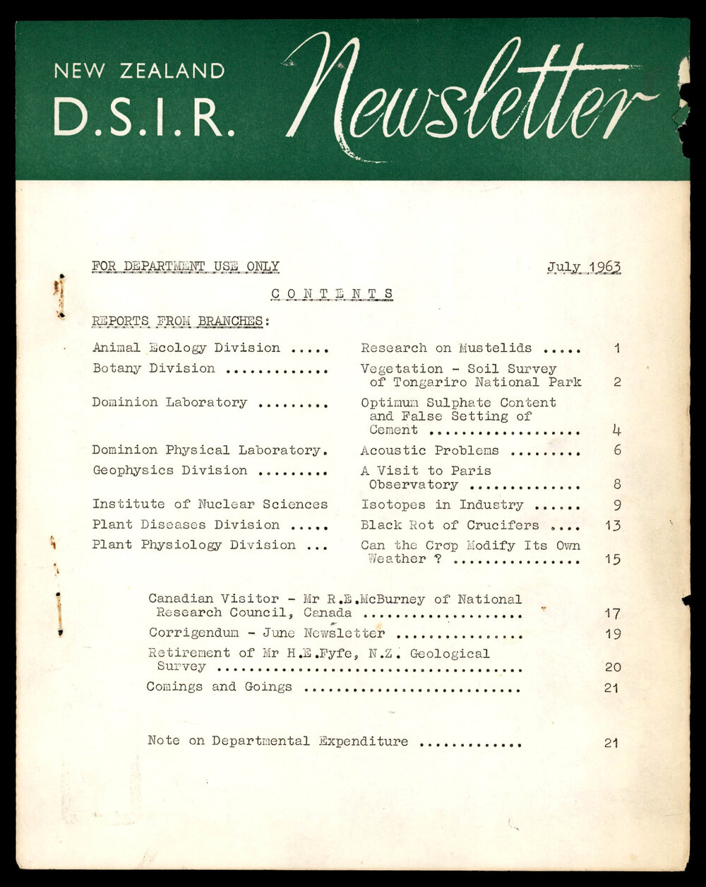 New Zealand DSIR Newsletter - July 1963