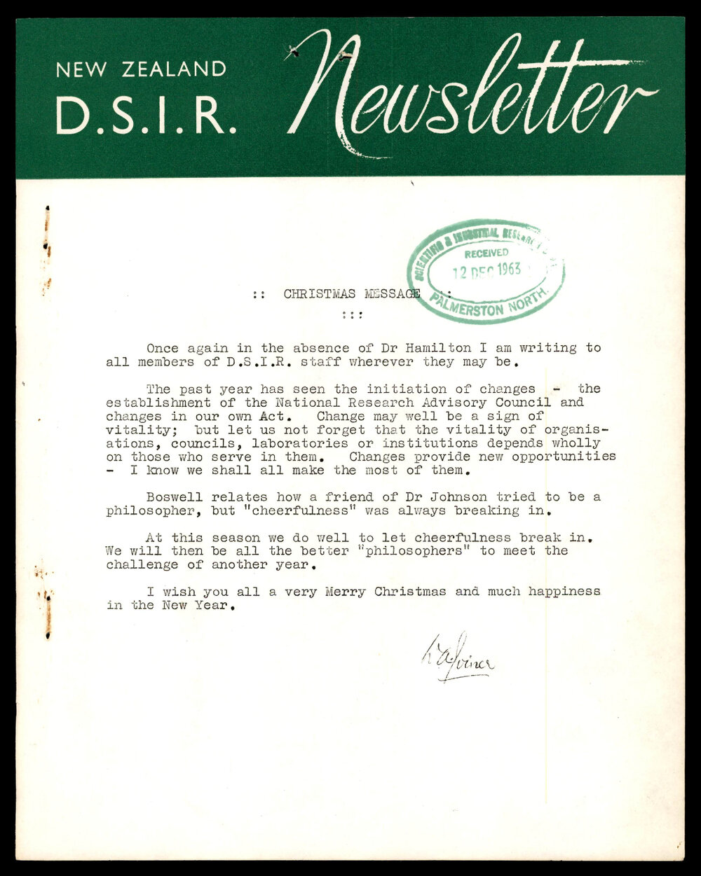 New Zealand DSIR Newsletter - December 1963