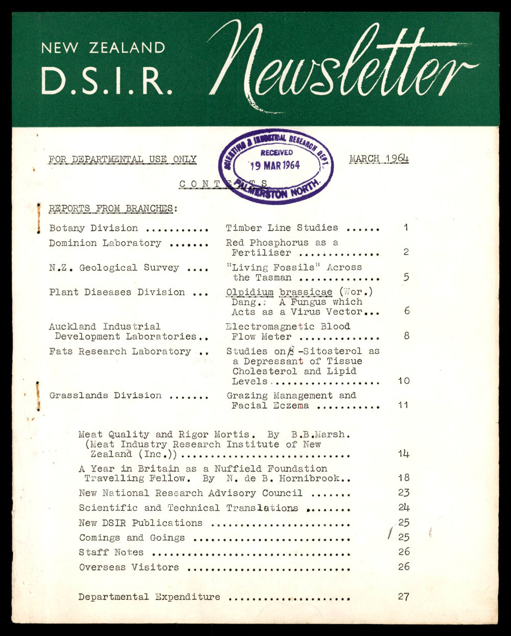 New Zealand DSIR Newsletter - March 1964