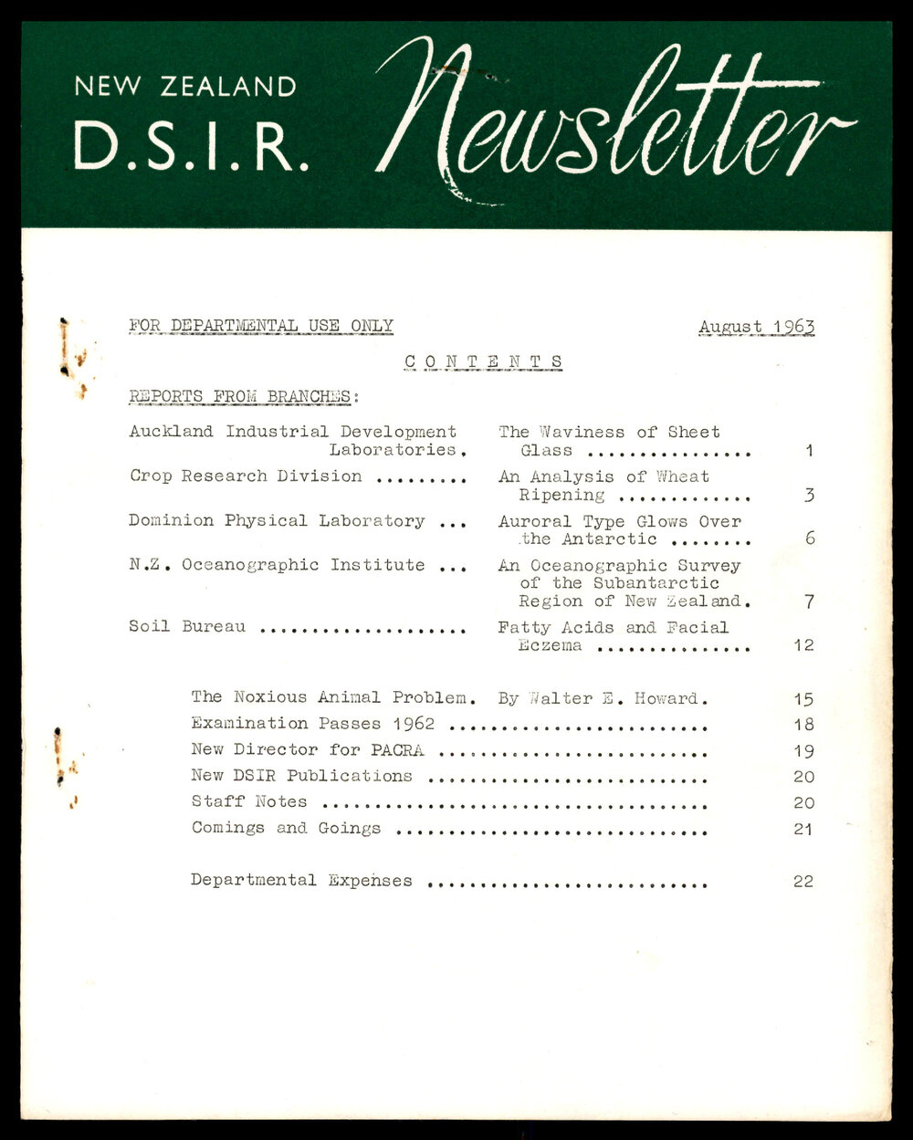 New Zealand DSIR Newsletter - August 1963