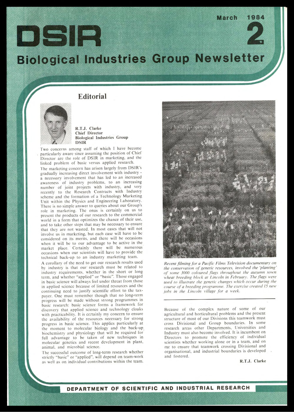 DSIR - Biological Industries Group - Newsletter: Issue No. 2 - March 1984