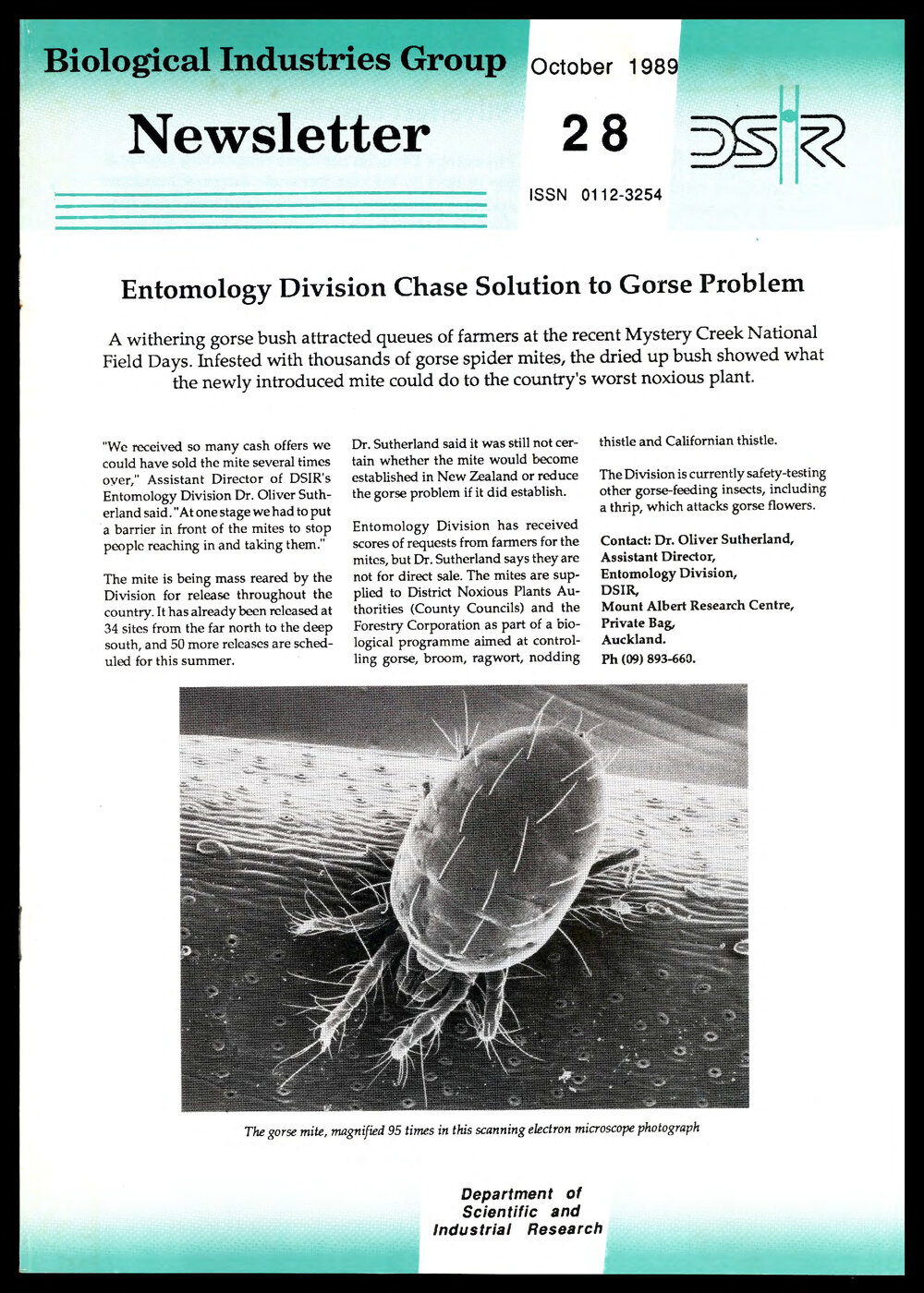 DSIR - Biological Industries Group - Newsletter: Issue No. 28 - October 1989