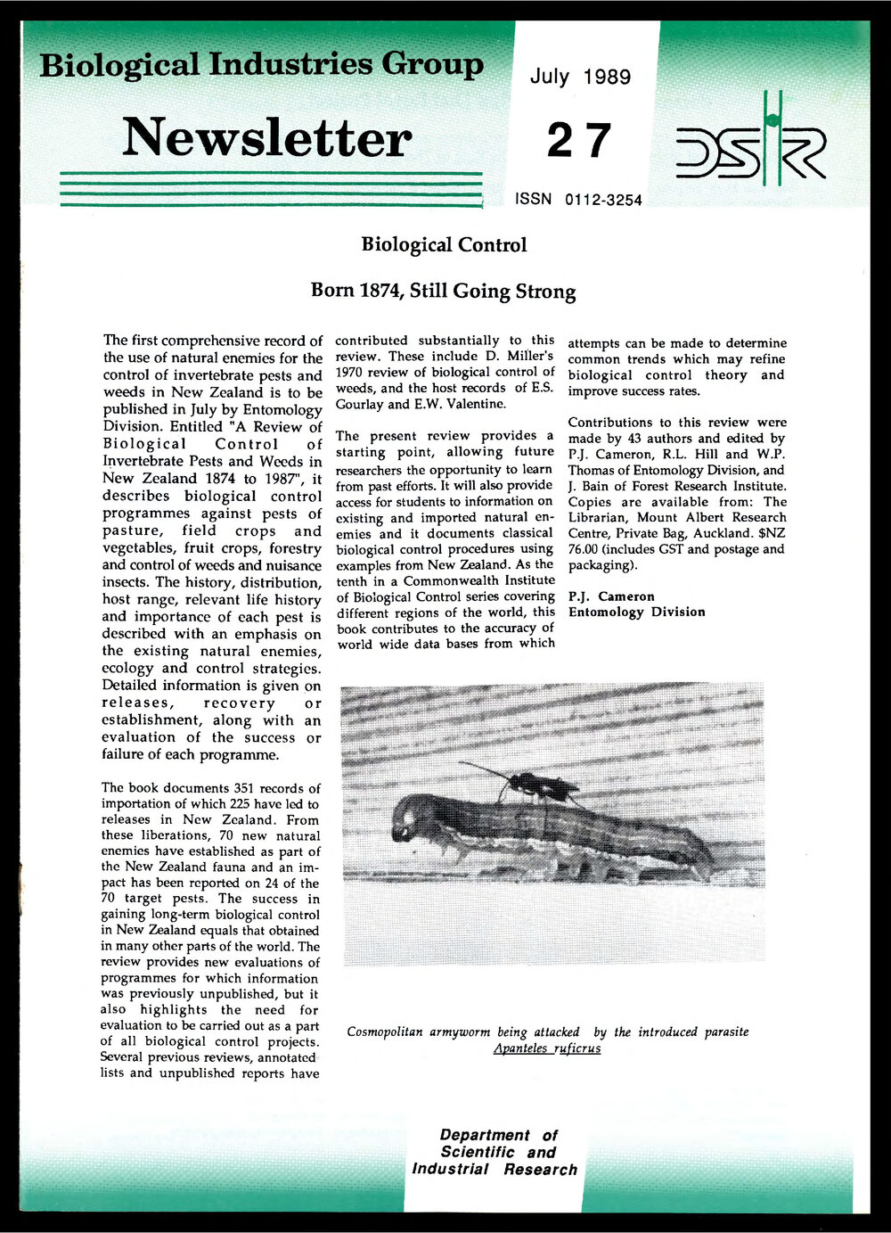 DSIR - Biological Industries Group - Newsletter: Issue No. 27 - July 1989