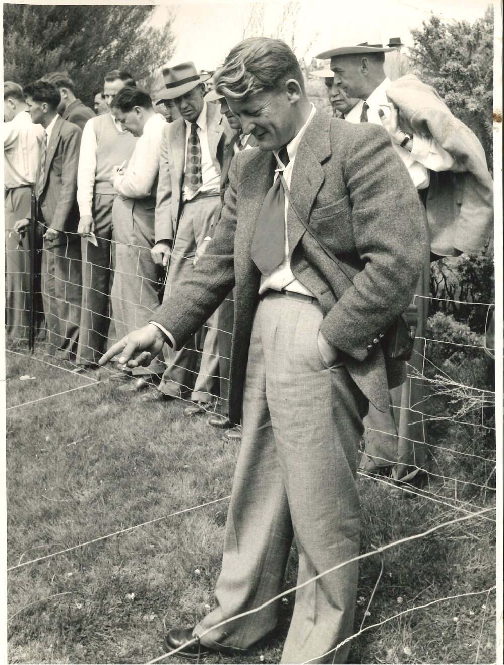 Visitors inspect plots