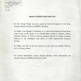 D.E. (Doug) Wright appointed Director, MIRINZ (PDF)