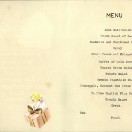 MIRINZ Christmas dinner, 1962: menu booklet with full menu
