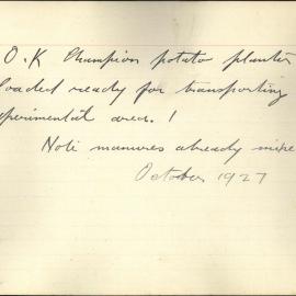 O.K. Champion potato planter: reverse of card