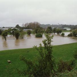 Turitea stream in flood. 3. Flooded paddocks and fencing