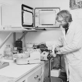 Invermay Soil Laboratory. 1. Scientist working on the Technicon AutoAnalyser