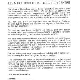 MAF - Organic Horticulture at Levin Horticultural Research Centre